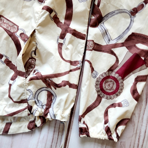 Ariat 1/4 Zip Rain Jacket Windbreaker Cream Rein Tack Pattern | Women's Size S - Picture 2 of 9